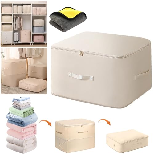 Ultra Platzsparender Auto-Kompressions-Organizer, Ultra Space Saving Self Compression Organizer, Platzsparende Selbstkomprimierender Organizer Aufbewahrungstasche (Beige, L-54x42x30cm) von JQUAL
