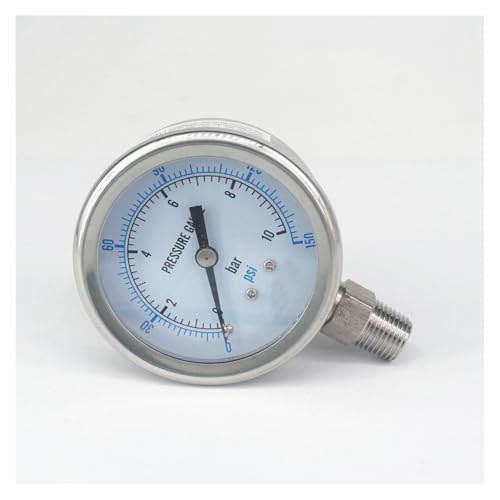 JRBJWYVV 0-10bar 1/8" NPT Male 60mm Dial Pressure Gauge 304 Stainless Bar PSI N2 Steam Brewing Pneumatic Accuracy Class 2.5% von JRBJWYVV