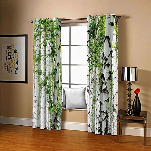 JRCURTAIN 3D Vorhänge Weiße Birke 2Er Set Vorhang Blickdicht Polyester Mit Haken Für Schlafzimmer Kinderzimmer Wohnzimmer Dekoration 150X166Cm von JRCURTAIN