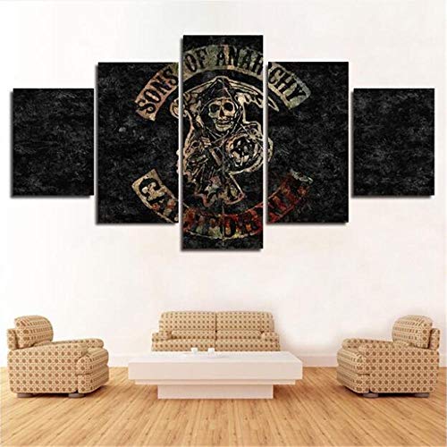 JRDWLH Gemälde 5 Stücke Sons of Anarchy Anime Poster Hd Print Bilder Wandkunst Raumdekor Leinwand Gemälde [A] Mit Rahmen von JRDWLH