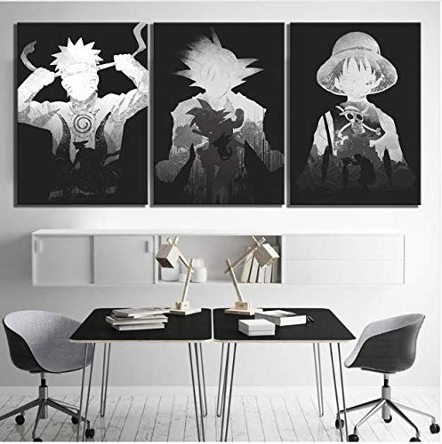 JRDWLH Leinwanddrucke 3 Stück Goku Luffy Und Naruto Cartoon Bilder Dragon Ball One Piece Naruto Anime Poster Wandmalereien Kein Rahmen Leinwanddrucke von JRDWLH