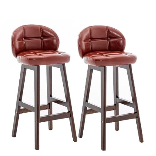 Barhocker 2er Set,Küchenhocker Barhocker mit Lehne, Barhocker aus PU-Leder,Tresenhocker Barstuhl Küchenhocker Kaffee-Stuhl,Sitzhöhe 60cm (Color : Rot) von JRHTD