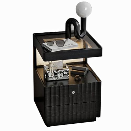 JRHTD Nachttisch Couchtisch Nachtschrank mit Steckdose, Wohnzimmertisch modern mit Sensor-Lichtleiste, Keine Montage erforderlich(Schwarz) von JRHTD