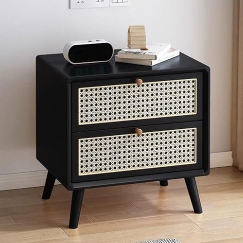 JRHTD Nachttisch mit 2 Rattanschubladen, 5 Farben zur Auswahl, Nachtschrank Beistelltische fürs Schlafzimmer(Elegant Black) von JRHTD