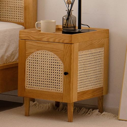 JRHTD Nightstand Nachttisch mit Rattan-Effekt, Schlanke Beistelltische mit Stauraum, Aufbewahrungsschrank für Wohnzimmermöbel(1) von JRHTD