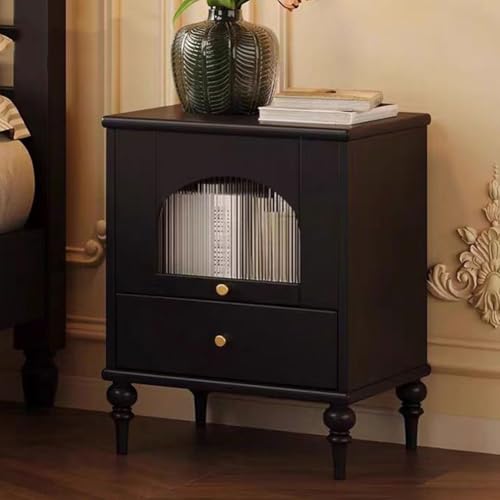 JRHTD Retro Nachttisch mit 1 Schublade und 1 umgedrehtem Reservoir, 40 x 40 x 55 cm, Nightstand für Schlafzimmer(Schwarz) von JRHTD