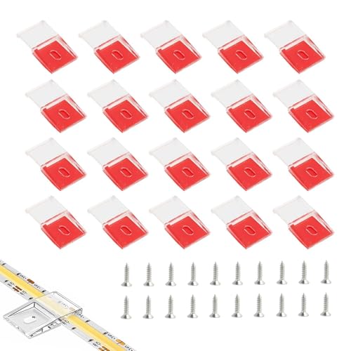 JRILUO 20Stück Transparente LED Lichtstreifen-Clips Selbstklebend mit Schrauben Montage Klammern Halter, LED Strip Halterung Befestigung Streifen Clips Streifen Halterung für 10mm Breite LED-Streifen von JRILUO