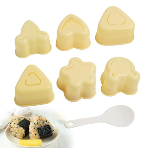 6 Stück Onigiri Form mit 1 Reislöffel, Onigiri Maker Sushi Maker Form Onigiri Bento Maker Onigiri Formen Set Reisballformer Reisbällchen Former, für Einfache Herstellung von Onigiri (Beige) von JRILUO