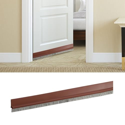 Türdichtung Zugluftstopper Selbstklebend Unten mit Bürste Braun 100*3 cm, Bürstendichtung Türbesen Türbürstendichtung Fensterdichtung Türdichtschiene Door Seal Bodenabdichtung, für Türen und Fenster von JRILUO