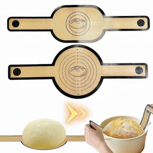 Silikon Brotschlinge Oval und Rund, Wiederverwendbare Teigtropfen Backmatte, Backen Antihaft-Backmatte mit Langem Griff, Waschbar Hitzebeständiges Backen Brotpad für Kekse Teig Macarons von JRJRN