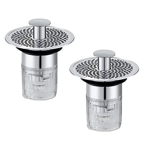 2 Stück Waschbeckenstöpsel mit Filterplatte,Waschbecken Stöpsel Verschluss,Universal Pop Up Abflussstopfen Waschbecken,Stöpsel Waschbecken zum Drücken mit Anti Clogging Sieb für Ablaufloch 34-37mm von JRJUBB