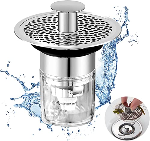 Waschbeckenstöpsel mit Haarsieb,Waschbecken Stöpsel Verschluss, Universal Pop Up Abflussstopfen Waschbecken, Stöpsel Waschbecken zum Drücken mit Anti Clogging Sieb für Ablaufloch 34-37mm von JRJUBB