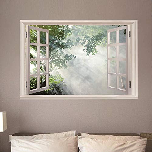 Bilder Fensterblick Leinwand 3D - Wandbild - Fototapete - Poster - Fensterblick - Panorama Bilder - Dekoration - Sonnenschein Wald,60x90cm von JRMURAL