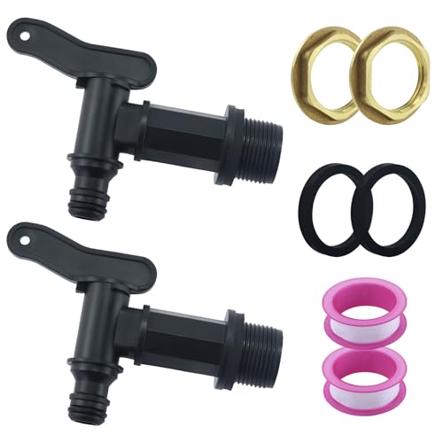 2 Stück Auslaufhahn für Regentonne, Wasserhahn 3/4 Zoll Kunststoff Ersatzhahn mit Dichtung Kontermutter Dichtband für Regenwassertonne, mit 2 Gummidichtungen, 2 Rollen Rohband, 2 Messingschnallen von JRSHIRLEYLTD