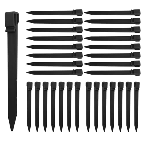 22 Stück Kunststoff-Erdpfähle, 24,9 cm, Landschaftsrandpfähle, Zeltheringe, Spikes für Camping, Außenrand- und Terrassenbretter und Gartenrasen, Bewässerungs-Tropfstützpfähle (25 cm, schwarz) von JRSHIRLEYLTD
