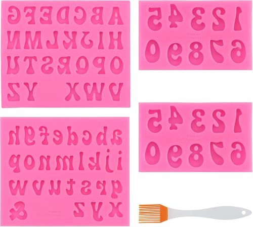 4 Stück Silikon Buchstaben Zahlen Formen mit 1 Pinsel, Schokolade Dekoration Form, Fondant Formen für Dessert Dekoration von JRSHIRLEYLTD