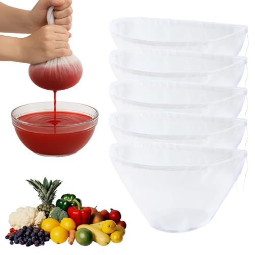 5 Stück Nussmilchbeutel Bio Waschbar mit Kordelzug, Feinmaschiges Passiertuch Wiederverwendbar Schüsselform Nylon Käsetuch Abseihtuch mit Kordelzug Filterbeutel von JRSHIRLEYLTD