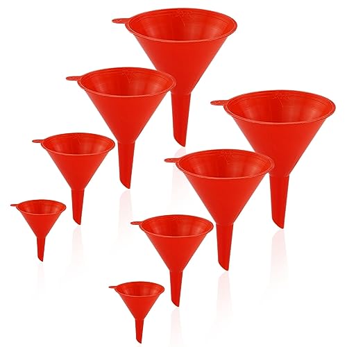 8-teiliges Trichterset, Kunststofftrichter, Weitmündige Filtertrichter, für Küche, Labor, Garage, Autoflüssigkeiten, Trockengüter, Flaschen (rot) von JRSHIRLEYLTD