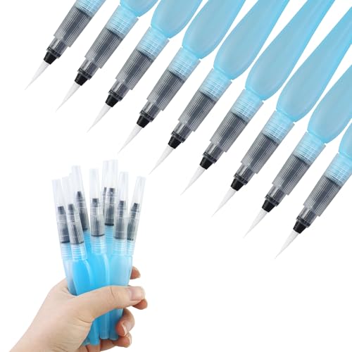 9 Stück Wasserpinsel Stifte, Kunststoff Leerer Wasserpinselstift,Wassertankpinsel mit Befüllbarer Wassertank Spitzer Malpinsel für Aquarellkunst und Malerei, Anfängermalerei von JRSHIRLEYLTD