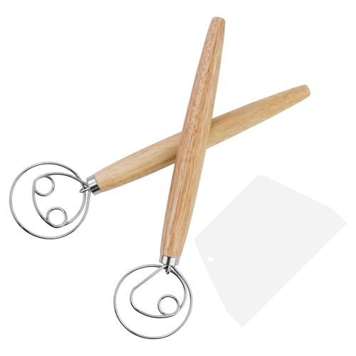 Dänischer Schneebesen, 2 Stücke Edelstahl Dänischer Teigbesen für Teig, Teigbesen Eierschläger Teigrüher Danish Whisk Mit langem Griff als Brotbackzubehör, ideal zum Kochen (mit 1 Teigschneider) von JRSHIRLEYLTD