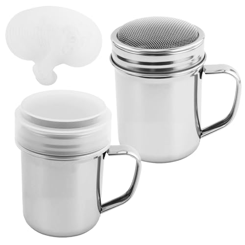 Edelstahl Pulverstreuer, 2 Stück Puderzuckerstreuer Schokoladen Streuer Gewürzstreuer mit feinmaschigem Deckel Kakaomehl Kaffee Sieb zum Backen Kochen für häusliche Restaurant, mit 16 Stück Prägeform Edelstahl Pulverstreuer, 2 Stück Puderzuckerstreuer Schokoladen Streuer Gewürzstreuer mit feinmaschigem Deckel Kakaomehl Kaffee Sieb zum Backen Kochen für häusliche Restaurant, mit 16 Stück Prägeform von JRSHIRLEYLTD