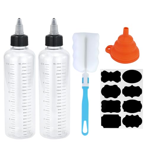 JRSHIRLEYLTD 2 Stück Quetschflasche 230ml Squeeze Flasche mit Skala klare Ölspender Flaschen mit Spitzenkappe Mehrzweck Plastikflasche für flüssige Gewürze sauce Öl Soja Essig,Wiederverwendbar von JRSHIRLEYLTD