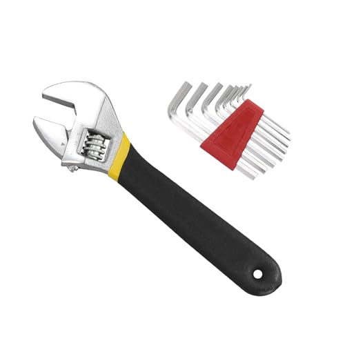 JRSHIRLEYLTD 200mm Schraubenschlüssel,Verstellbarer Rollgabelschlüssel Adjustable Wrench Einmaulschlüssel aus Chrom-Vanadium Stahl(Max.24mm Maulweite) mit Sechskantschlüsselsatz von JRSHIRLEYLTD