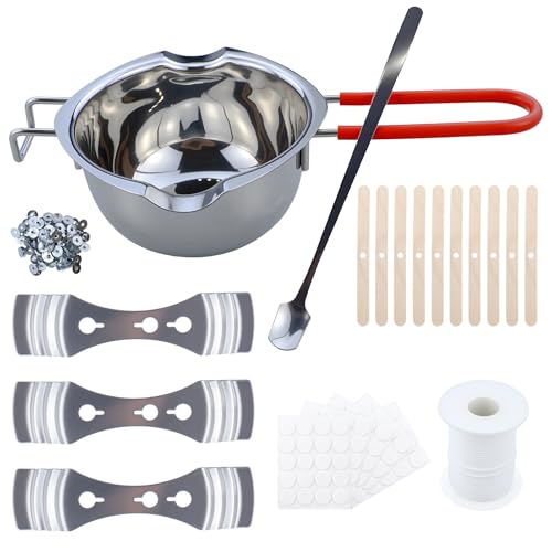 JRSHIRLEYLTD Kerzen Selber Machen Set, 61m Kerzendocht, 1 Kerzenherstellung Schmelztopf, 3 Metall Dochthalter, 10 Holz Dochthalter,100 Kerzendochthalter, 100 Docht Aufkleber,1Metall Rührstäbchen JRSHIRLEYLTD Kerzen Selber Machen Set, 61m Kerzendocht, 1 Kerzenherstellung Schmelztopf, 3 Metall Dochthalter, 10 Holz Dochthalter,100 Kerzendochthalter, 100 Docht Aufkleber,1Metall Rührstäbchen von JRSHIRLEYLTD