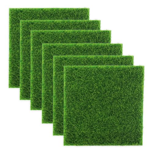 JRSHIRLEYLTD Künstliche Miniatur-Grasmatte, lebensechte Fee, quadratisch, Grasmatte, Gras, Rasen, Miniatur-Ornament, Garten, Puppenhaus-Dekoration (15 x 15 cm), 6 Stück von JRSHIRLEYLTD