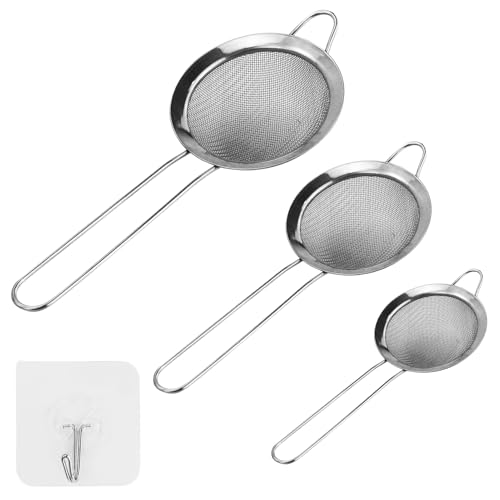 JRSHIRLEYLTD Küchensieb, 3-teiliges Sieb Set, 8/10/12 cm, Edelstahl, Feinmaschig, für Quinoa, Gemüse, Tee, Puderzucker, mit 3 Haken JRSHIRLEYLTD Küchensieb, 3-teiliges Sieb Set, 8/10/12 cm, Edelstahl, Feinmaschig, für Quinoa, Gemüse, Tee, Puderzucker, mit 3 Haken von JRSHIRLEYLTD