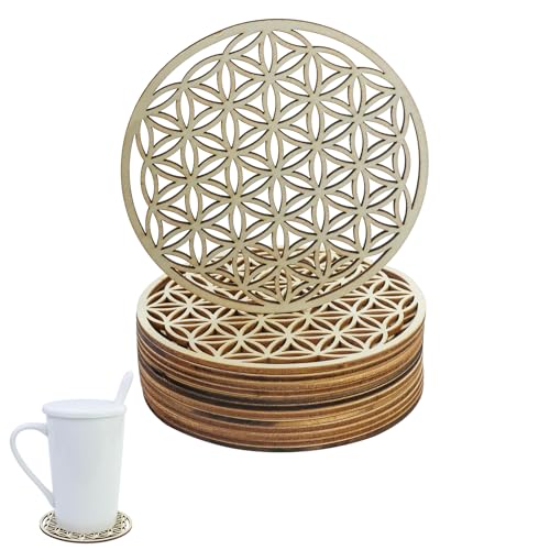 Set mit 13 Blume des Lebens Untersetzer Holz für Meditation (10 X 10 cm), Untersetzern aus Premium Birkenholz, lebensblume deko von JRSHIRLEYLTD