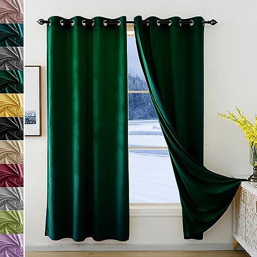 JRUI Abdunklungsvorhang, Gardinen Blickdicht 1er Set 210x200cm (HXB), Samtvorhänge mit ösen, Gardinen Wohnzimmer Modern, Thermo Vorhang, LäRmschutzvorhang, Curtains Grün-2 von JRUI