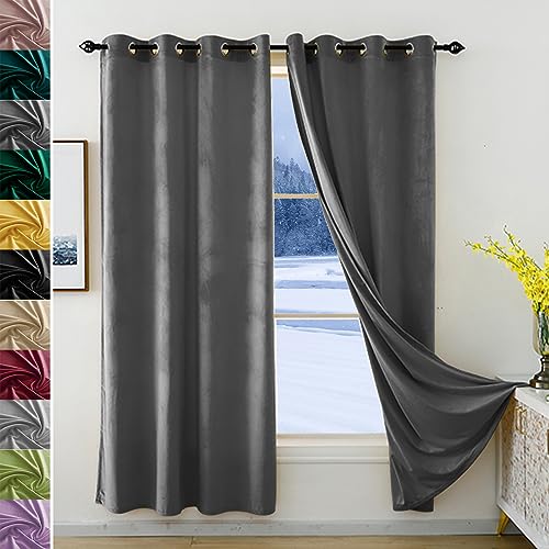 JRUI Abdunklungsvorhang, übergardinen Blickdicht 1er Set 105x140cm (HXB), Samt Vorhang mit ösen, übergardinen Wohnzimmer, Thermovorhang KäLteschutz, Schallschutz Vorhang, Curtains Dunkelgrau von JRUI