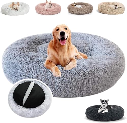 JRUI Hundebett für Grosse Hunde Abziehbar Waschbar (3XL) 100 cm Ø, Rund Plüsch Hundekissen Katzenbett Waschbar Warme Bequeme Hundesofa Hundekörbchen für Mittelgroße Hunde, Grau von JRUI