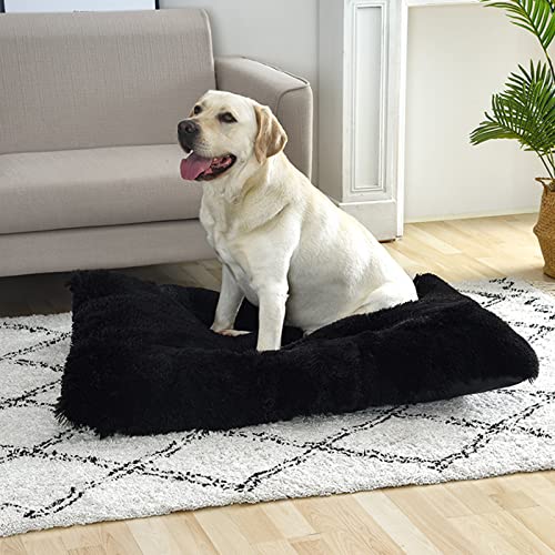 JRUI Hundekissen Flauschig, Langer Plüsch Hundebett Maschinenwaschbar, Super Warme Hundematte, Hundekorb Anti-Rutsch, Hundebetten für Grosse und Mittelgroße Hunde, Schwarz S-55X40cm von JRUI