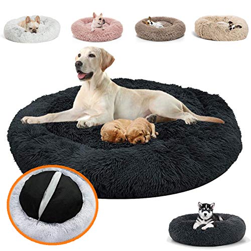 JRUI Rundes Orthopädisches Hundebett für Grosse Hunde & Extra Große Hunde, kuscheliges Hundekissen Donut plüsch Hundesofa hundekörbchen Flauschig Waschbar - Schwarz 60cm von JRUI