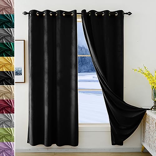 JRUI Verdunkelungsvorhänge, übergardinen Blickdicht 1er Set 300x200cm (HXB), Vorhang Samt mit ösen, Schlafzimmer Gardinen, Thermovorhang KäLteschutz, LäRmschutz Vorhang, Curtains Schwarz von JRUI