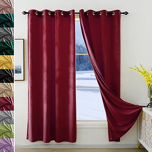 JRUI Verdunkelungsvorhang, Gardine Blickdicht 1er Set 210x180cm (HXB), Vorhang Samt mit ösen, Schlafzimmer Gardinen, Thermo Vorhänge, Sonnenschutz Vorhang, Curtains Rotwein von JRUI