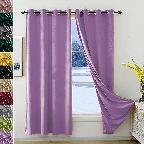 JRUI Verdunklungsvorhang, übergardinen Blickdicht 1er Set 105x100cm (HXB), Samtvorhänge mit ösen, Gardinen Wohnzimmer, Thermovorhang Gegen KäLte und Hitze, Sonnenschutz Vorhang, Curtains Lila von JRUI