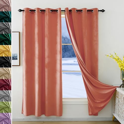 JRUI Vorhänge Verdunkelnd, übergardinen Blickdicht 1er Set 120x100cm (HXB), Samt Vorhang mit ösen, Gardinen Wohnzimmer Modern, Thermovorhang Gegen KäLte, LäRmschutzvorhang, Curtains Rosa von JRUI