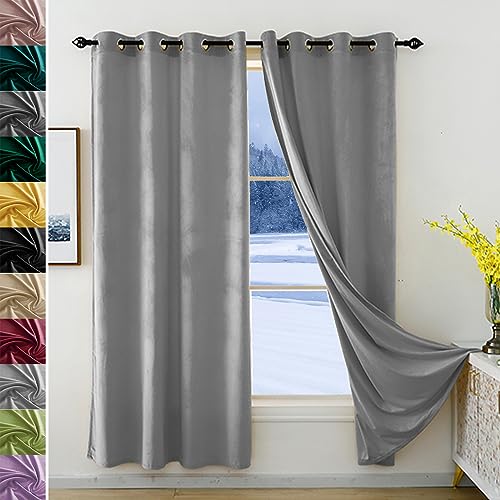 JRUI Vorhänge Verdunkelnd, übergardinen Blickdicht 1er Set 195x100cm (HXB), Vorhang Samt mit ösen, Gardine Schlafzimmer, Wärmeisolierende Vorhänge, LäRmschutzvorhang, Curtains Hellgrau von JRUI