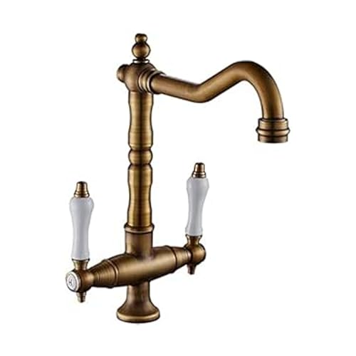 JRUIA Antik Messing Küche Wasserhahn 360°Schwenkbar Küchenarmatur Zweigriffmischer Spültischarmatur Mischbatterie Spüle Armatur Mit Keramisches Griffe Aus Messing JRUIA Antik Messing Küche Wasserhahn 360°Schwenkbar Küchenarmatur Zweigriffmischer Spültischarmatur Mischbatterie Spüle Armatur Mit Keramisches Griffe Aus Messing von JRUIA