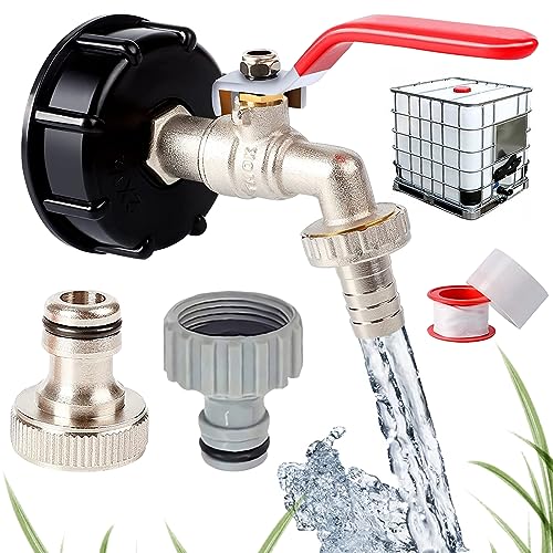 Ibc Tank Zubehör 1/2 Zoll Ibc Tank Auslaufhahn Kugelauslaufhahn Tap Adapter Wasserhahn Gartenschlauch für S60x6 Wassertank 1000L Regentonne Kugelhahn Wasserhahn frostsicher von JRUKM