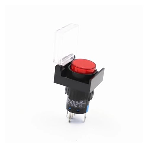 5pcs red 220v LA16 light push button switch 16mm with light with 16mm mounting hole dust cover self-reset von JRXFXEKW