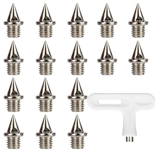 16 Stück Spike Nägel mit Spikeschlüssel, Robuster Stahl Spikes 6 mm Pyramid Ersatz Spikes Leichtathletik Ersatzdornen für Track Schuhe Weitspringen Laufen Wandern von JRYXDS