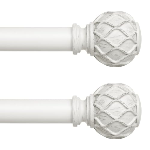 Gardinenstangen, 2 Stück, 2,5 cm, dekorative, verstellbare Boho-Gardinenstange für Fenster, 71,1 bis 122,9 cm, robuste, rustikale Gardinenstange mit Netzstruktur-Endstücken, Antikweiß Gardinenstangen, 2 Stück, 2,5 cm, dekorative, verstellbare Boho-Gardinenstange für Fenster, 71,1 bis 122,9 cm, robuste, rustikale Gardinenstange mit Netzstruktur-Endstücken, Antikweiß von JRZOO