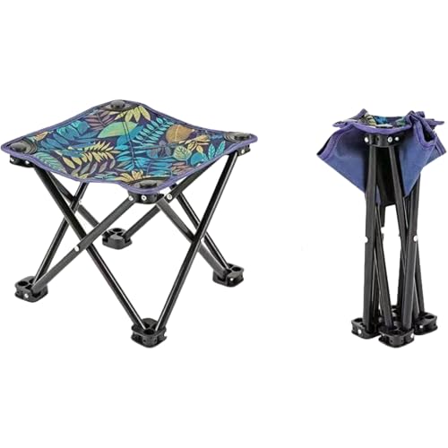 JRZXTWL Tragbarer faltbarer Campinghocker, tropischer Blattdruck, kompakter Mini-Outdoor-Stuhl, Marineblau von JRZXTWL