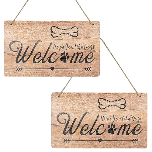 2 Stück Willkommensschild Haustür, "Hope you like dogs" Türschild Personalisiert, 26 × 15 × 0.5cm Hölzern Türschilder, Bitte Nicht Stören Schild Wanddekoration, für Haustüren von Haustierhunden 2 Stück Willkommensschild Haustür, "Hope you like dogs" Türschild Personalisiert, 26 × 15 × 0.5cm Hölzern Türschilder, Bitte Nicht Stören Schild Wanddekoration, für Haustüren von Haustierhunden von JReHuiG