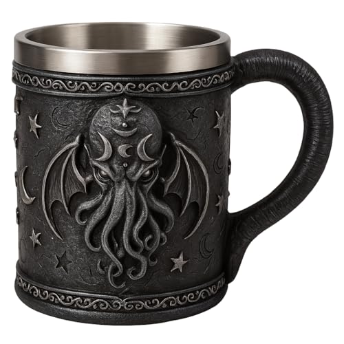Gothic Cthulhu Bierkrug Tasse - Fantasy Horror Lovecraft inspirierter Trinkbecher mit Edelstahleinsatz - Einzigartiges Gothic Geschenk & Sammlerstück von JRose Collections