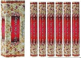 HEM Räucherstäbchen Maiglöckchen, 6 Sechskantröhren (insgesamt 120 Stäbchen), frisches blumiges Aroma für Entspannung, Meditation & Zuhause, mit JRose Räucherstäbchenhalter aus Holz von JRose Collections